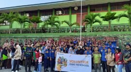 Foto. Kolaborasi Kegiatan Volunteer Goes To School Relawan Rumah Zakat Fakfak bersama Pemadam Kebakaran Fakfak, Osim MTs Negeri Fakfak, Ekstrakurikuler Pramuka MTs Negeri Fakfak, Ekstrakurikuler Pramuka SMP Negeri 6 PGRI Fakfak, dan PMR MTs Negeri Fakfak.