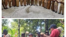 Wakil Bupati Fakfak Donatus Nimbitkendik bersama Plt. Kepala Dinas Perkebunan Fakfak Widhi Asmoro Jati berpose bersama para pejabat dan staf dilingkungan Dinas Perkebunan Fakfak. (Foto. Disbun)